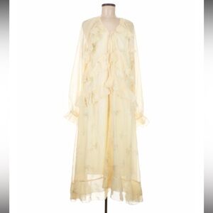 Miss Rosier Yellow Sheer Ruffle Midi Dress Romantic Cottagecore Size M